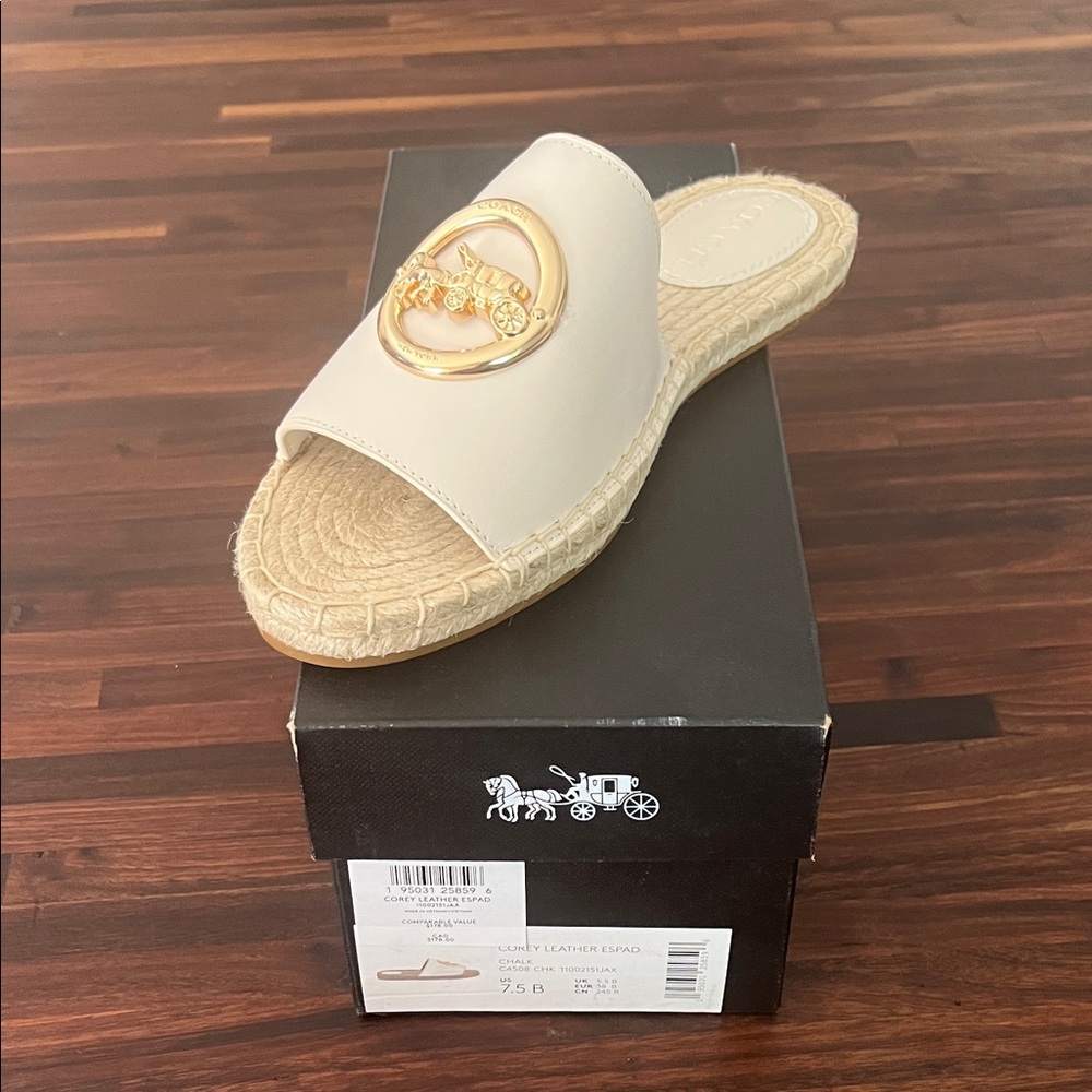 Coach Women's Cream Espadrille Slides with Gold Accent